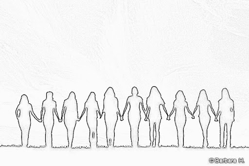 sisters holding hands outline