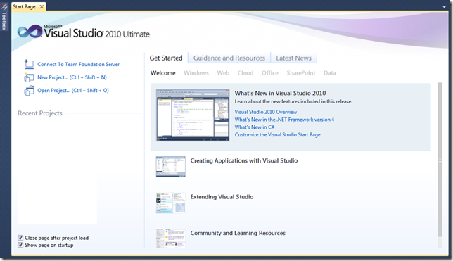 Tips & Tricks: Customizing Visual Studio 2010 Start Page