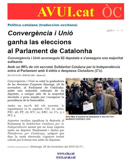 resulta de la nuèit electorala en Catalonha AVUI 281110