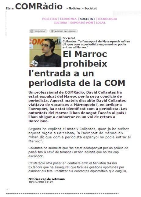 Marròc interdich un jornalista catalan d'entrada 181210