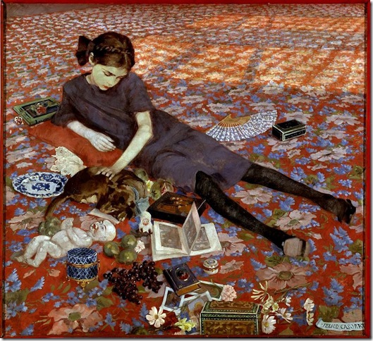 Felice Casorati -  Girl on a red carpet - 1912