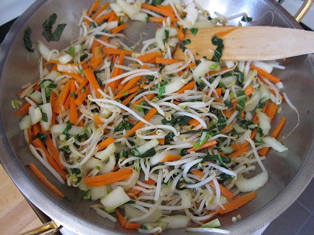 wilted veggies in pan 