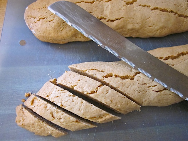 biscotti logs being sliced 