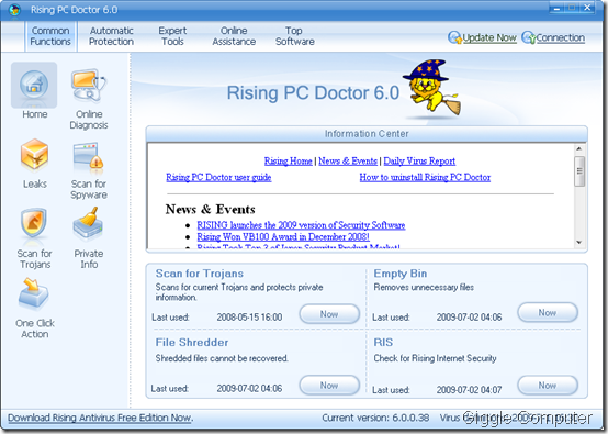 Rising PC Doctor - Main window