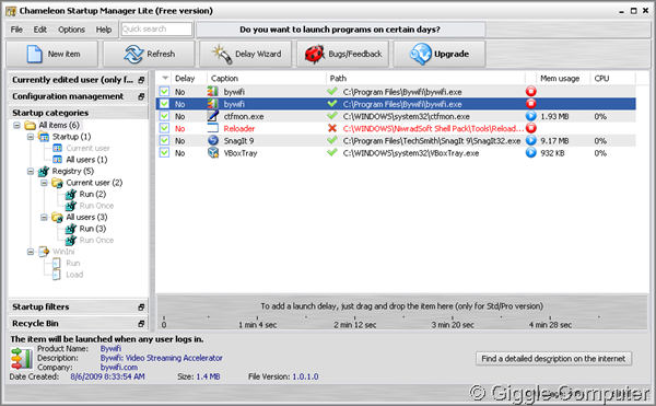 Chameleon Startup Manager - Window