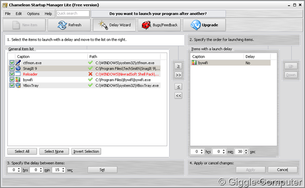 Chameleon Startup Manager - Delay wizard