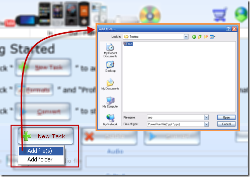 E.M Free PowerPoint Video Converter - Add ppt file