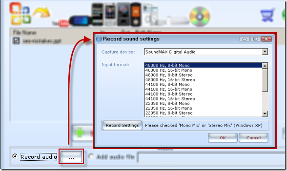 E.M Free PowerPoint Video Converter - Record audio