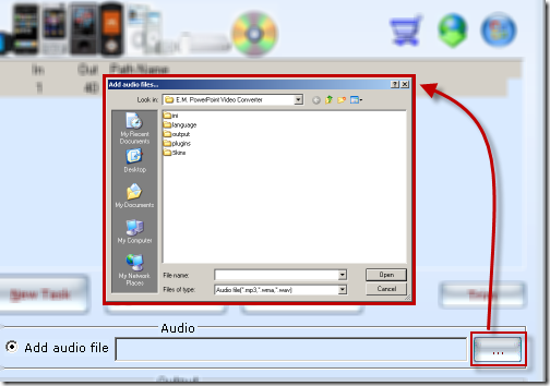 E.M Free PowerPoint Video Converter - Add audio file