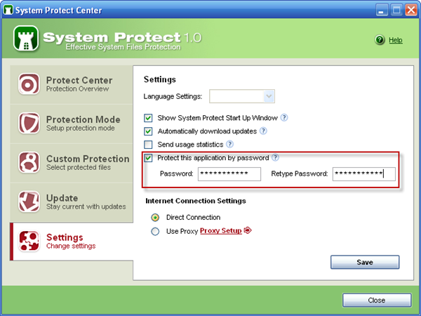 System Protect - Settings