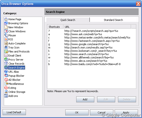 Options - Search Engine
