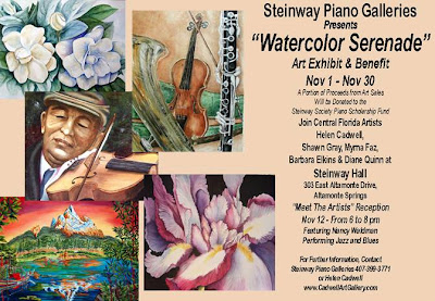 The Steinway Piano Gallery will be hosting the “Watercolor Serenade” Art Exhibit from Nov 1st through Nov 30th