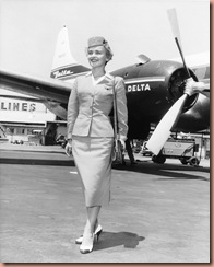 Stewardess uniform modeled by Maryanne Kowaleski