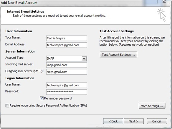 how to configure outlook in gmail by step by step