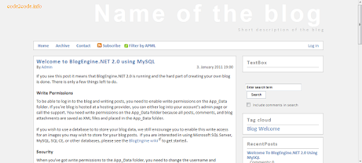 welcome blogengine 2.0 using my sql db