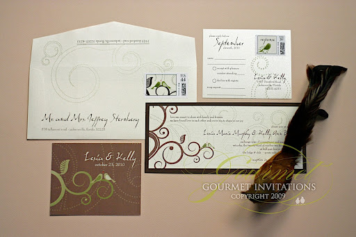 something whimsical with two love birds for their wedding invitations