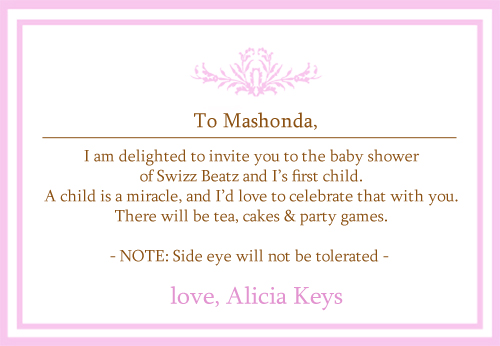 Alicia Keys' baby shower invitation | created by J ;P