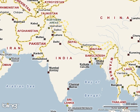 Road Map of INDIA.  Image Courtesy of NASA.