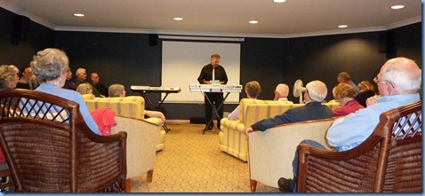 Master Musician and keyboard specialist, John Bercich, presenting the Keyboard Techniques Workshop in the Fairview Village soundproof cinema