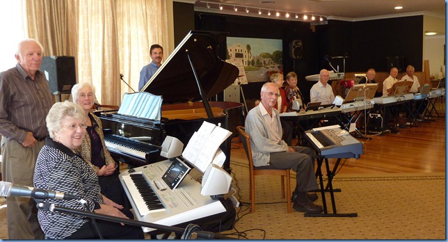 The afternoon concert players. Left to right: Rob Powell; Barbara Powell; Dorothy Waddel; Peter Littlejohn; John Perkin (resident of Fairview Village); Marlene Forrest; Barbara McNab; Peter Brophy; Colin Crann; John Beales; and Skip Eade.