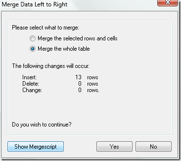 DatabaseSpy Merge Data dialog