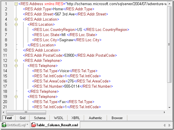 XQuery result in XMLSpy Text view