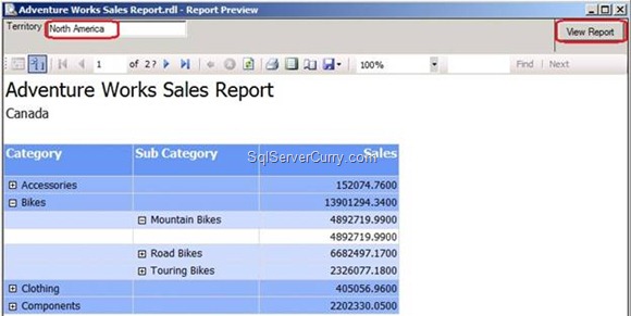Parameterized Sales Report