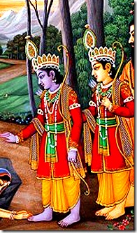 Rama and Lakshmana in the forest with Vishvamitra