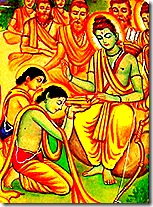 Lord Rama greeting His brothers Bharata and Shatrughna