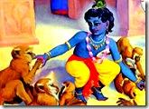 Krishna feeding butter to monkeys