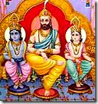 Dashratha with Rama and Lakshmana