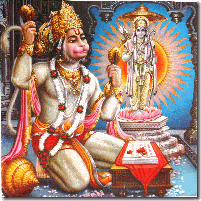Hanuman worshiping Krishna's form as Lord Rama