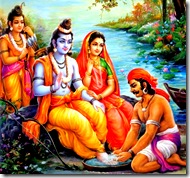 Guha washing Lord Rama's feet