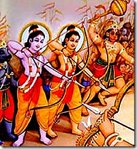 Rama, Lakshmana, and Hanuman fighting Ravana