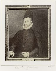 Fotoreproductie van een schilderij door Juan Pantoja de la Cruz, voorstellend een portret van Filips II van Spanje