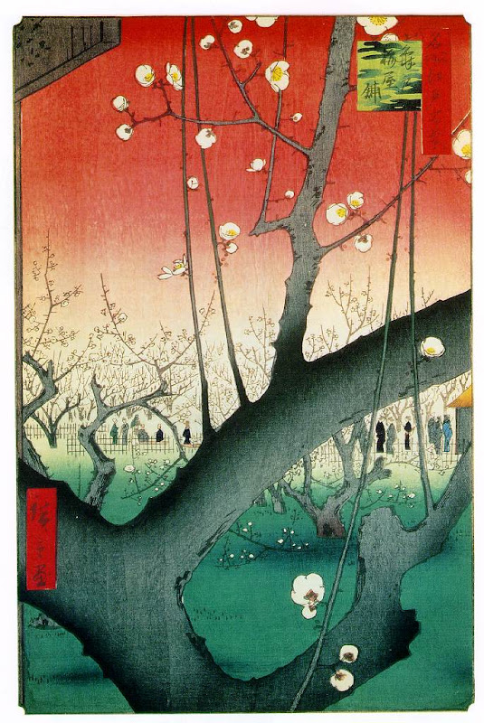 utagawa hiroshige, flowering plum tree