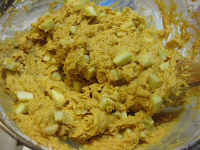 the batter with the apples mixed in.