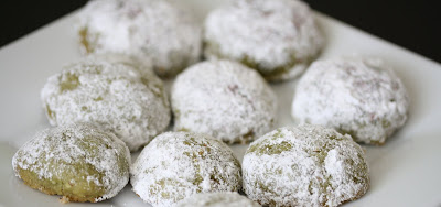 close-up photo of Green Tea Almond Russian Tea Cakes