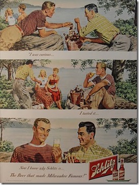 1940s Schlitz Beer 1950s Vintage Advertising Illustration Men  Queer Campy Midcentury Advertisement 2