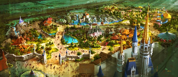 ABOVE FANTASYLAND -- A bird's-eye view of the vastly-expanded Fantasyland at the Magic Kingdom in Walt Disney World which will offer Guests a new land of enchantment in a magical fairy tale forest just beyond the castle walls. The expanded Fantasyland was announced at the D23 Expo on Saturday by Walt Disney Parks and Resorts Chairman Jay Rasulo. 
