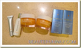 RMK Recovery Gel, Skin Tuner, Face Protector and Guerlain Perfect White Eye Essence