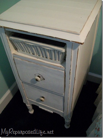 distressed white nightstand