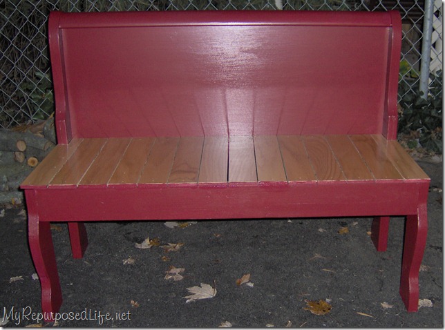 repurposed foot board into bench