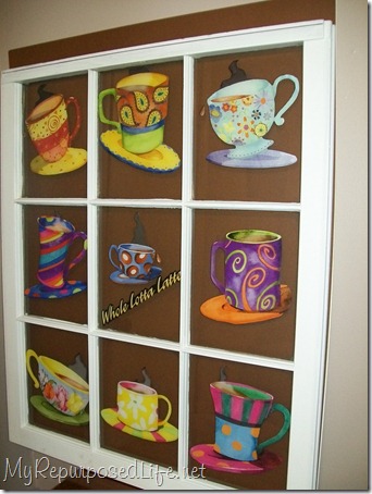 coffee cup artwork using an old window