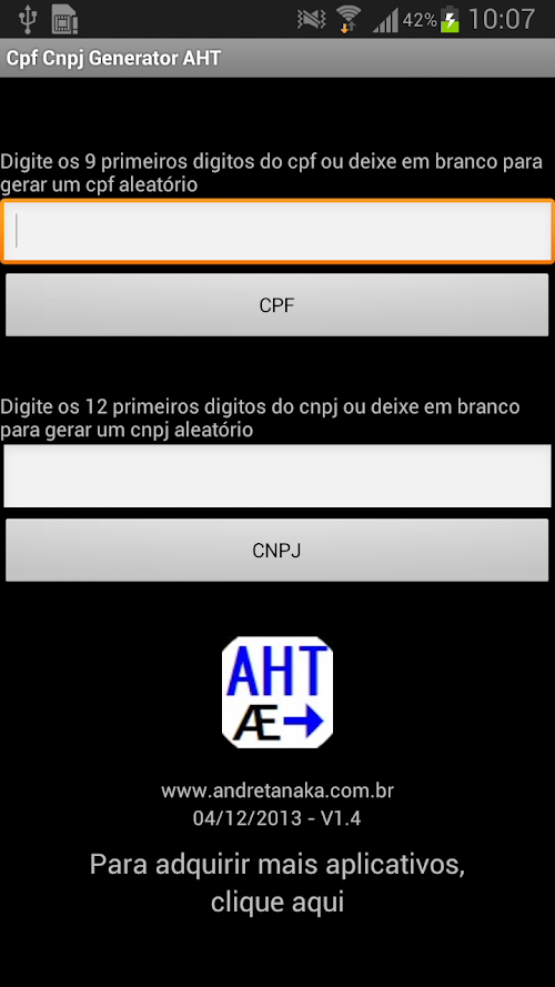 Android application Cpf CNPJ Generator AHT FULL screenshort