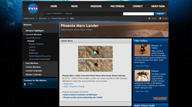 Screenchot da página da missão da Nasa 'Phoenix Mars Lander'
