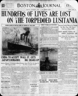 Lusitania sunk 8 May 1915