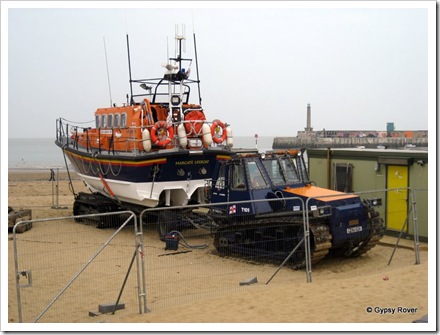 Margate lifeboat and it's unusual launching system down on the beach. It's normal home was blocked off by a construction site.
