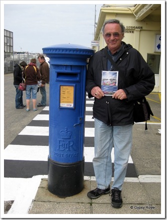 Guernsey tour guide in hand and a BLUE post box!