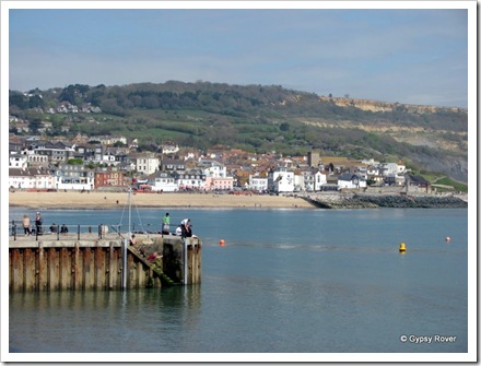 Lyme Regis from the harbour sea wall.